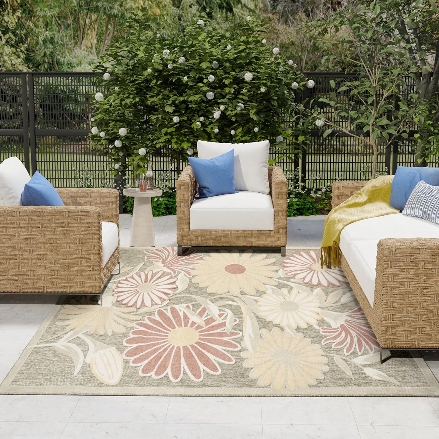 Nourison Aloha Sage Rose 9' x 12' Area Rug - Easy Clean, Non Shedding, Bed Room, Living Room, Dining Room, Kitchen (9' x 12')