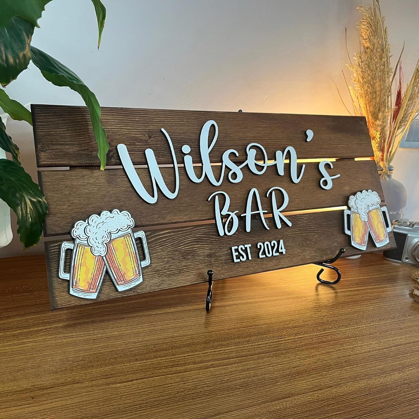 Personalized Wooden Bar Sign with Family Name, Coffee Bar Signs for Kitchen Decor, Business Sign with Established Date, Rustic Wooden Wall Decor, Custom Bar Name Plaque, Gift for Bar Owners