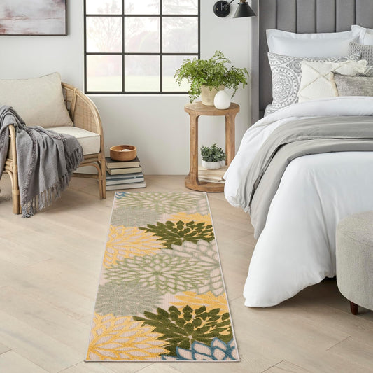 Nourison Home Aloha Indoor/Outdoor Green Multicolor 2'3" x 8' Area Rug, Easy-Cleaning, Non Shedding, Bed Room, Living Room, Dining Room, Backyard, Patio, Deck (2x8)