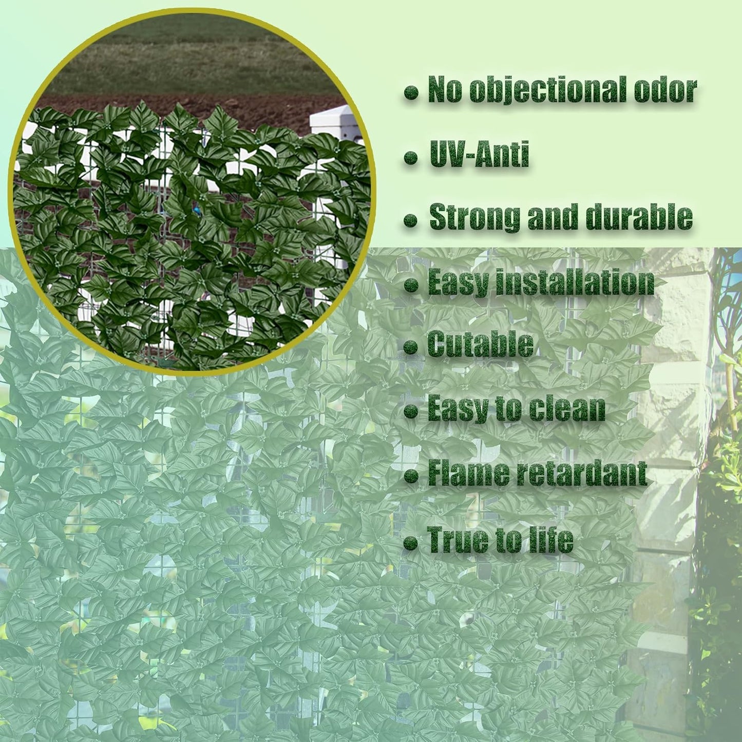 Artificial Ivy Privacy Fence Screen,128" by 60" (53.5 SQFT) UV-Anti Faux Hedge Fence and Fake Ivy Vine Leaf Wall Panels for Indoor&Outdoor Green Backdrop, Garden Greenery Decor