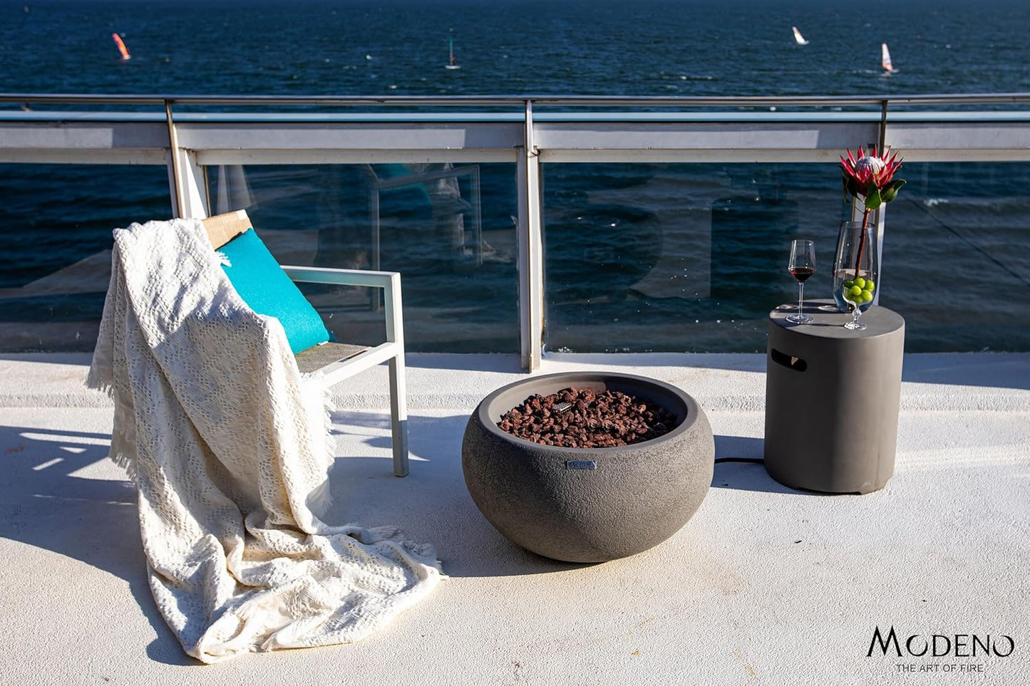 AMS Fireplace | Modeno | Newbridge | Firepit Table | Cover and Lava Rocks Included | (Fuel: Natural Gas - Light Gray)