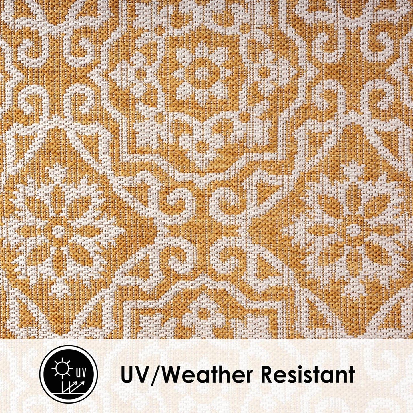 Nicole Miller New York Patio Country Julia Transitional Geometric Indoor/Outdoor Area Rug, Yellow/White, 6'6"x9'2"