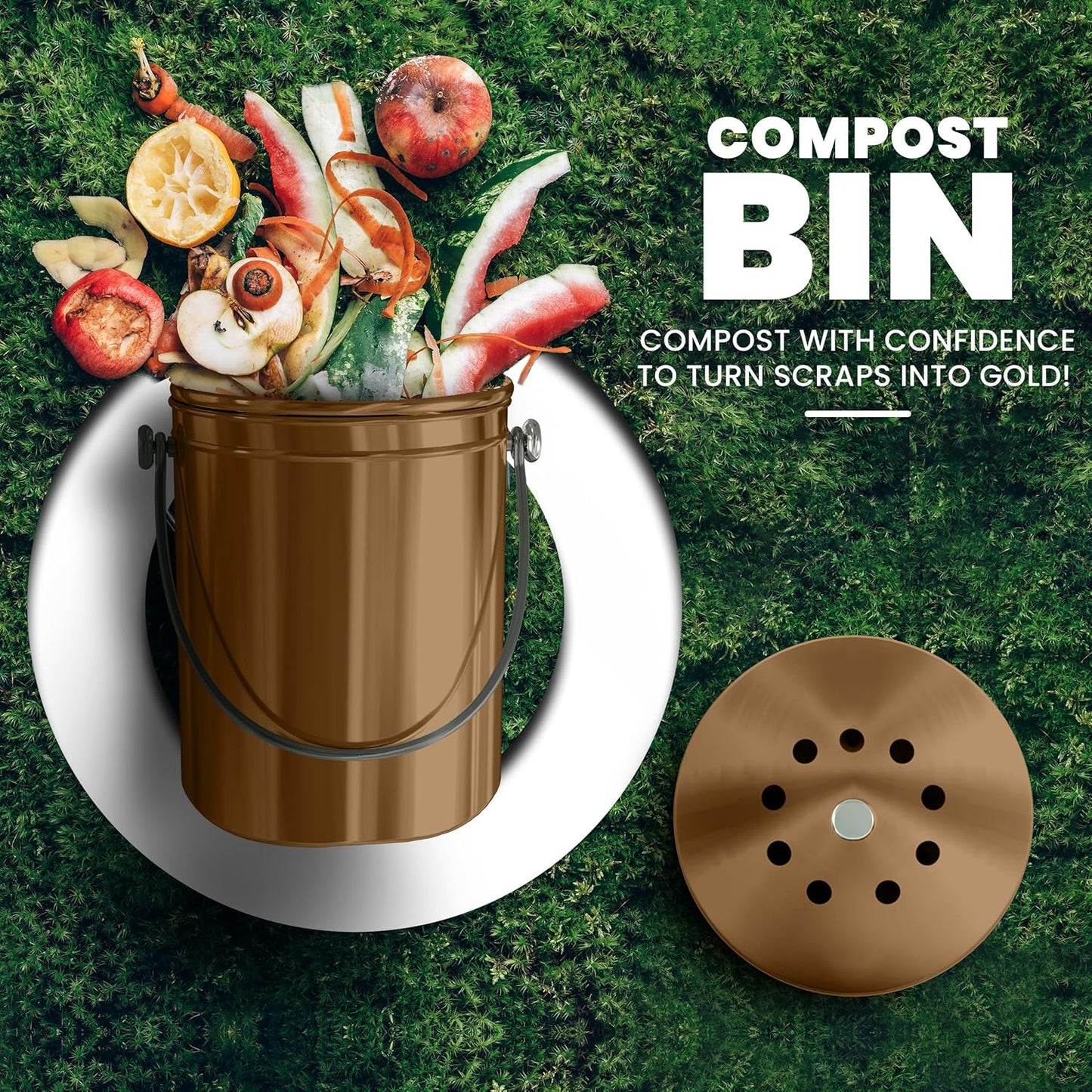 Utopia Kitchen Compost Bin for Kitchen Countertop, 1.3 Gallon Compost Bucket for Kitchen with Lid, Includes 1 Spare Charcoal Filter (Bronze)