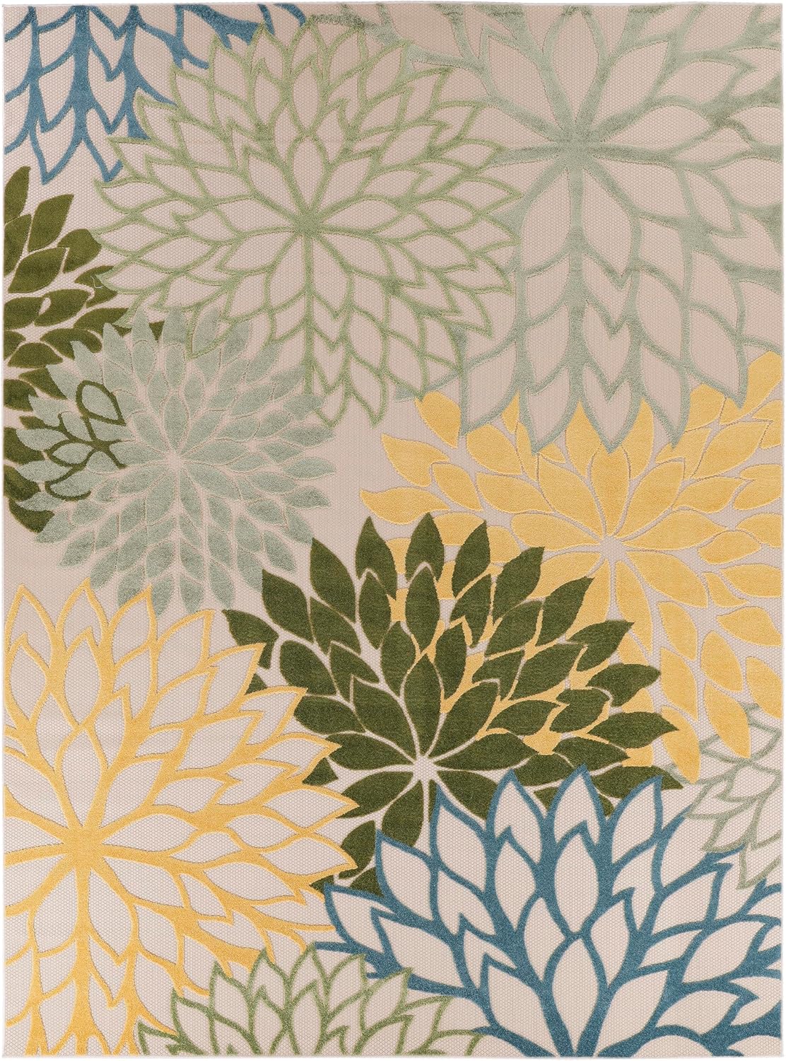 Nourison Home Aloha Indoor/Outdoor Green Multicolor 7'10" x 10'6" Area Rug, Easy-Cleaning, Non Shedding, Bed Room, Living Room, Dining Room, Backyard, Patio, Deck (8x11)